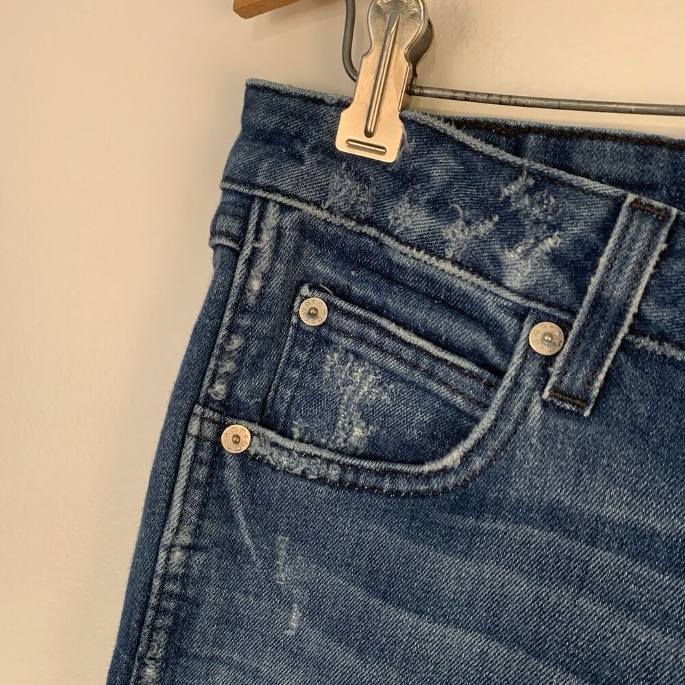 AMO Mid Rise Jeans Denim Stix Crop Raw Hem In Color Pacific Size 29 - Picture 6 of 12